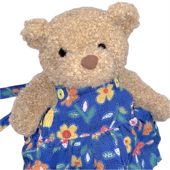 Build a Bear teddy bear plush with blue floral dress - Picture 1 of 7